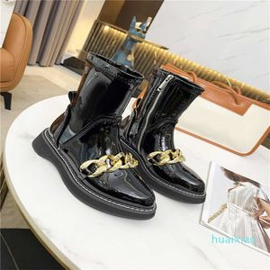 Luksusowy designerski Łańcuch Chelsea Botki Black Leather Sliver Bootie GG514