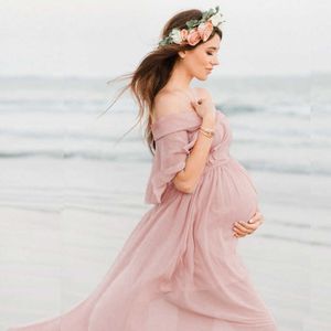 Women Pregnancy Clothing Pregnants Maternity Dress Photography Props Short Sleeve Ruffles Solid Dress Robe Shooting Grossesse Q0713