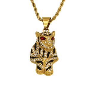 Collane con ciondolo Gioielli Hiphop Acciaio inossidabile placcato oro Diamante pieno Striscia Leopardo Maglione da donna Catena Amuleto Trasferimento