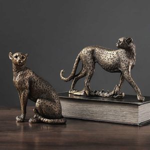 Estátua de resina africana casa escultura animal modelo desktop ornamentos de vinho armário decoração de leopardo