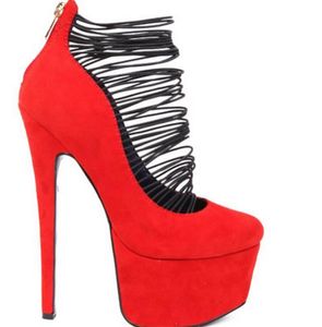 Western Fashion Round Toe Suede Leather Platform Stiletto Heel Pumps Red Blue Straps High Heels Club Dress Shoes