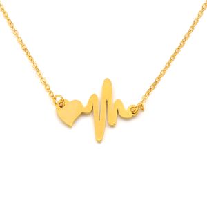 Initial Heartbeat Necklace Pendant Heart Couple Ekg Electro cardiogram Rhythm 14K Yellow Fine Gold GF Chokers connect