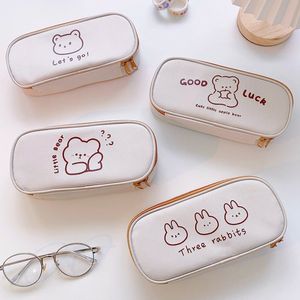 Canvas pencil bags large capacity student simple pencils case girl heart stationery box different styles