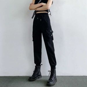 2021 preto cintura alta calças de carga mulheres casual pants calças soltas streetwear lápis harajuku calças moda hip hop calças femininas y0927