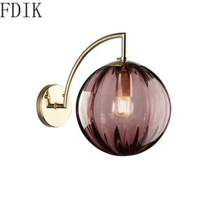 Modern Round Glass Ball Wall Lights Simple Sconce Led Wall Lamp for Home Bedroom Living Room Corridor Loft Decor Light Fixtures 210724