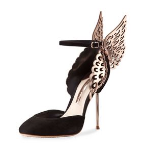 Webster Black Sandals Champagne Gold Wing Butterfly Wedding Bridal Pumps Cover toe Women Shoes
