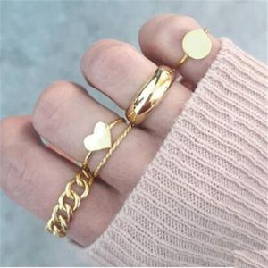 Vintage Gold Stop Ring Sets Dla Kobiet 5 Sztuk / Set Punk Szeroko Link Łańcuch Moda Nieregularne Geometryczne Palce Pierścienie