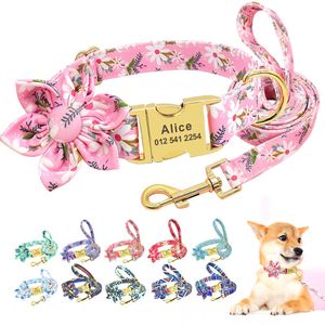 Hundtillbehör krage koppel set anpassad tryckt nylon hund krage promenader leash pet graved id tagg krage för små medelstora hundar 211006