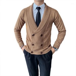 Suéter dos homens Britânica Negócio Dupla-Breasted Sweater Cardigan Outono e Inverno Tendência Coreana Bonita Jaqueta