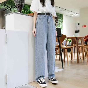 Button mom jeans woman high waist trousers plus size denim pants womens clothing Washed Vintage boyfriend jeans for women 210417