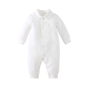 Pureborn born Jumpsuit Solid Basic Unisex Baby Romper Peter-pan Collar Jacquard Cotton White Baptism Clothes 210816