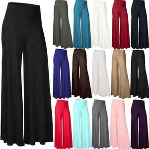 Womens Plus Size High Waist Wide Leg Maxi Long Pants Solid Color Office Lady Loose Stretch Pleated Palazzo Lounge Trousers S-3X 210925
