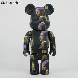 Ny Bearbrick Domestic Girl Building Blocks With Pearl Earringar Violence Bear 400% 28cm Trend Ornaments Doll Barnleksaker