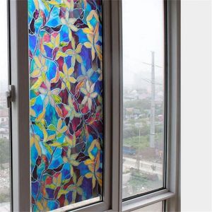 Window Stickers Stained Glass Film Privacy Static Cling Decorative Magnolia Pattern Covering Blackout 100*45cm