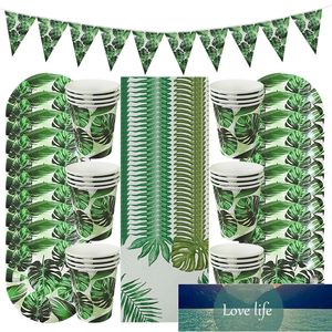 1 Set Summer Party Turtle Leaf Disposable Tableware Hawaiian Tropic Green Banner Paper Plates Cups Party Favors Factory price expert design Quality Latest Style