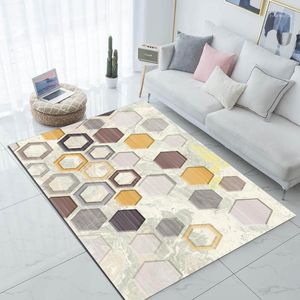 Tappeti Else Beige Giallo Grigio Marrone Nido d'ape Stampa 3d Microfibra antiscivolo Soggiorno Tappeto moderno Tappeto lavabile Tappetino Mat1