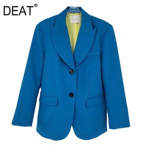 summer women clothes notched collar full sleeves single breasted blue color blazer loose fitsss female top WP90705L 210421
