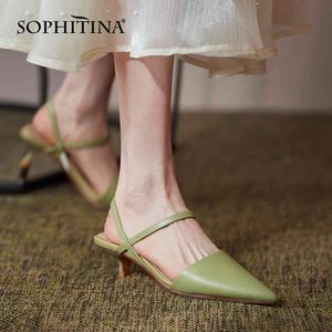 Sophitina韓国のファッションサンダル夏のカバートゥローヒールレディースシューズ快適なストラップ到着レザー女性シューズAO822 210513
