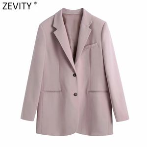 Women Fashion Single Breasted Loose Fitting Blazer Coat Vintage Long Sleeve Pockets Female Outerwear Chic Tops CT662 210416
