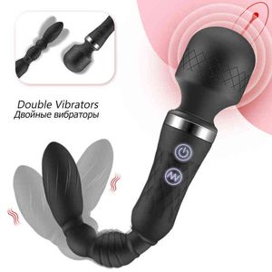 NXY Vibratörler Güçlü AV Değnek Vibratör Anal Plug Çekin Boncuk Yapay Penis Clitorites Vajina Stimülatörü Çift Motorlar Kadınlar ve Erkekler için Masaj Seks Oyuncakları 1209