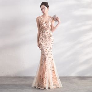 Ärmelloses Abendpartykleid Meerjungfrau Frau Sommer V-Ausschnitt Schwarz Elegant Lang Sexy Club Stickerei Mesh Maxi 210603