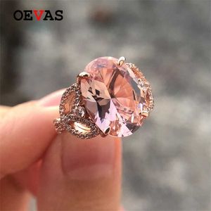 OEVAS 100% 925 Sterling Silver Utworzono Morganite Gemstone Wedding Engagement Diamenty Ring Fine Jewelry Hurtownie 211217