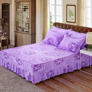 高貴な紫色の柔らかいベッド広げの反スキップウェディングベッドスカートサイズフィットシートカバー層のベッドカバー（in枕カバーを含まない）F0015 210420