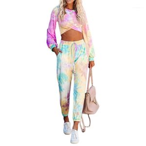 Tracksuits femininos 2021 Tracksuit Mulheres Roupas de duas peças Conjunto de calças e top tie tintura lounge desgaste verão conjunto femme 2 peças sutam ternos