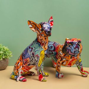 Painted Graffiti Simple Creative Living Room Color Dog Decorations Home Entrance Wine Cabinet Office Resin Crafts 210728