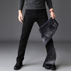 Mäns Jeans Ly Vintage Fashion Men Black Elastic Slim Fit Enkel Casual Business Designer Vinter Velvet Varm Denim Byxor