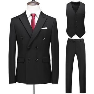 3pieces Bröllopsdräkt Män Kläder Mode Dubbel Breasted Solid Slim Fit Business Formell Wear Casual Tuxedo Dress Plus