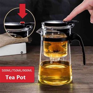 Tea Pots Heat Resistant Glass Pot Infuser Chinese Kung Fu Set Kettle Coffee Maker Convenient Office Sets 210813