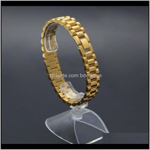 Link, Chain Bracelets Drop Delivery 2021 Mens Watch Link Bracelet Gold Plated Stainless Steel Strap Links Cuff Bangles Hip Hop Jewelry Gift W