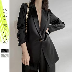 Blazer Für Frauen Formale Sommer Schwarz Luxus Elegante Designer Business Mode Büro Dame Satin Anzug Jacke 2021 Outwear Damen anzüge