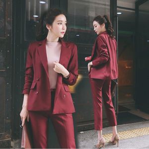 Taglie forti Abiti da donna retrò Casual Tinta unita Rosso Elegante Blazer Abito Blaser Feminino Abbigliamento donna Primavera Autunno MM60NTZ Pantaloni a due pezzi