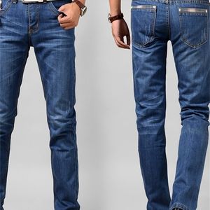 China OEM factory custom blue with check straight jeans wash elastic mens trouser men pants jeans with high quality low price X0621