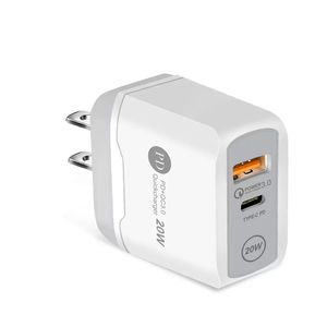 PD 18W 25W Type-C Quick Charger QC3.0 Adaptive Fast Charging USB C Mobile Phone Dual Port Wall Travel Charger for Iphone 13 12 11 Pro Max X 8 7 Plus and Samsung S22 S21 S20 Note