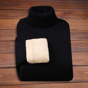 Плюс бархатный сплошной вязаный свитер мужской водолазки пуловер мужские пальто повседневные толстые теплые теплые ребристые поровки негабаритные свитеры 210524