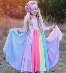 Regenbogen-Gaze-langes Kleid, Frühlingsärmel, lässig, Urlaub, Babykleidung, 1–6 Jahre, E20113 210610