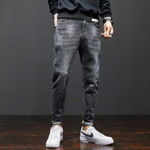 Estilo coreano moda homens jeans top qualidade designer vintage casual denim calças retrô preto cinza elástico magro fit lápis calças