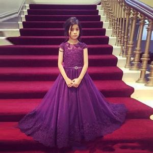 Dzieci suknia wieczorowa Vestidos de Primera Comunion Purple Pageant Dresses A Line Flower Girls