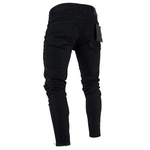Men's Black Ripped Jeans Washed Frayed Trousers Zipper Decoration street elastic Pants