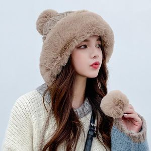 Herbst und Winter Damen Baumwolle Kaschmir Pullover Cap Sanmao Ball niedlich Plus Samt Verdickung kalt warm reine Farbe KniOutdoor Hüte im Freien