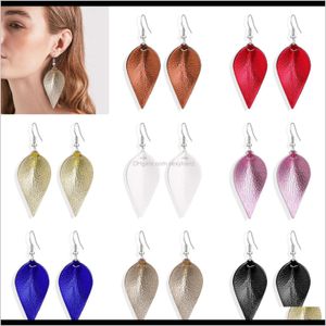 Ljuskronor Creative Water Drop Leather Earring Leaf Teardrop Form Pu Eardrop Ear Hooked Double Sided Dangle Pendant örhängen Kvinnor Pa Zsubs