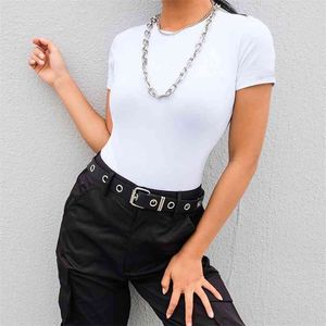 Casual Basic Black White Bodysuit Kvinnor Sommar Kortärmad Kvinna Body Top Bomull Bodycon Jumpsuit Romper Ladies 210607