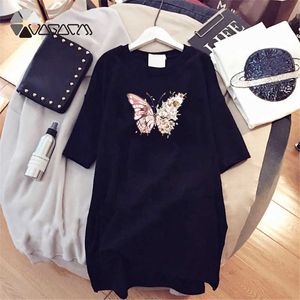 Mulheres mini drbutterfly sexy t-shirt verão vestidos de moda plus size casual fêmea vestidos tops preto branco sundresses cute x0529