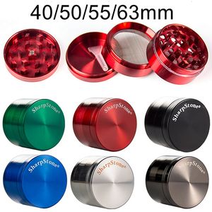 Partihandel Sharpstone Rökning Dry Herb Grinders 40mm 50mm 55mm 63mm 4 Lager Kross Metall Zinc Alloy Herbal Tobacco Grinder 6 Färger