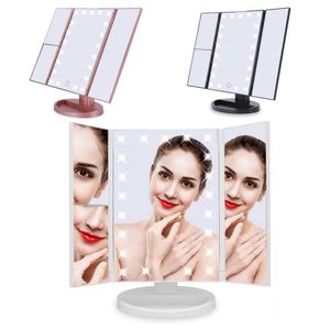 Espejo De Pantalla Táctil Llevó al por mayor-Tri Fold LED luces x x magnificación pantalla táctil de escritorio espejo de maquillaje