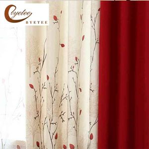 {byetee} Faux Cotton Linen Curtain Modern Rustic Red Quality Stitching Living Room Curtains Fabrics Kitchen Door Curtains Drapes 210913