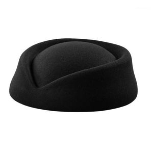 Basker god kvalitet kvinnor ull cap stewardess pillbox hatt